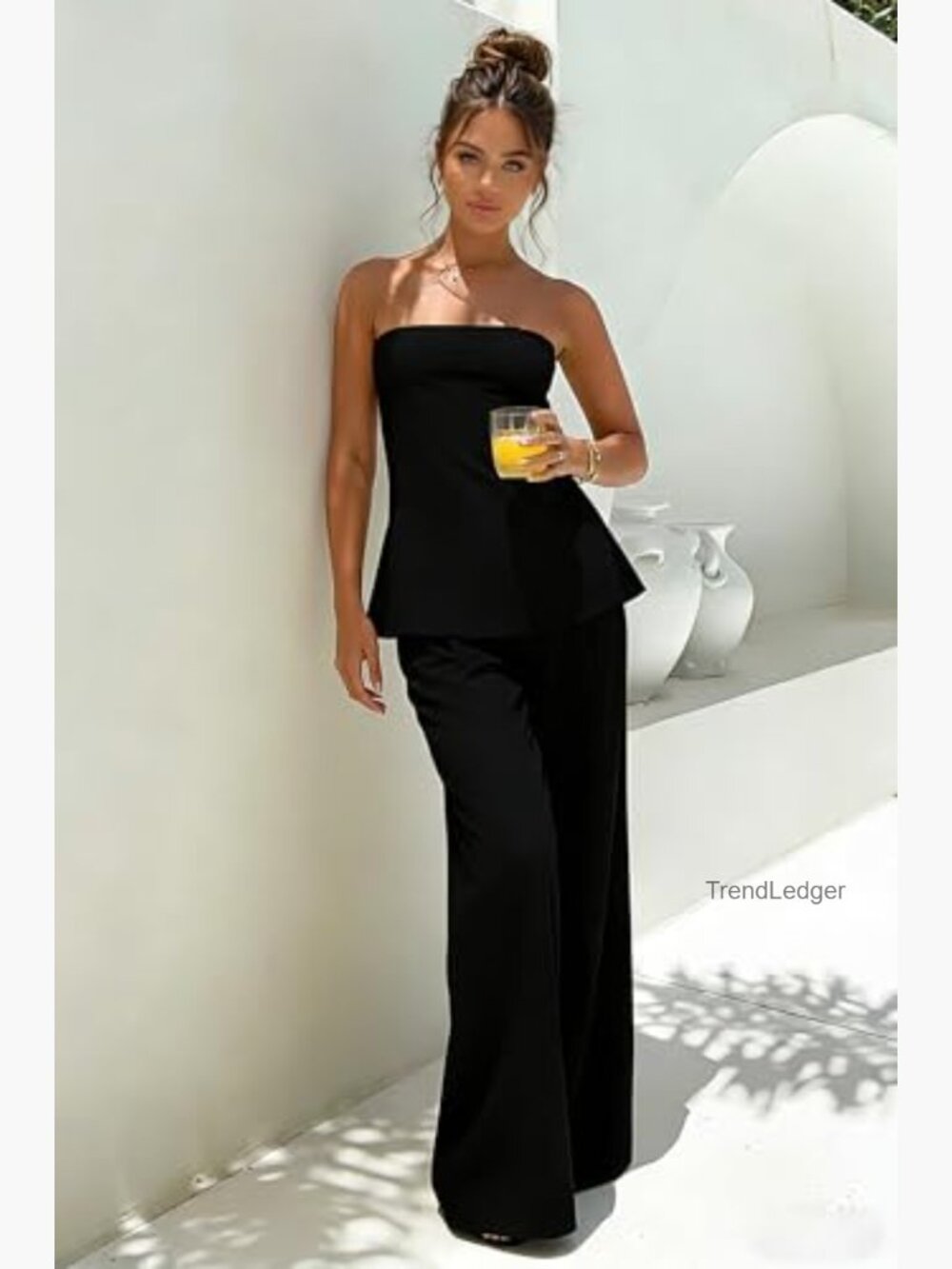 Polka Dot 2 Piece Lounge Set Tube Top Wide Leg Pants Casual Summer - Picture 2 of 2